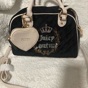 Juicy Couture Black and Cream Satchel with Gold Accents